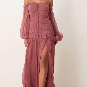 ASOS Elegant Mauve Off-Shoulder Dress sz 8